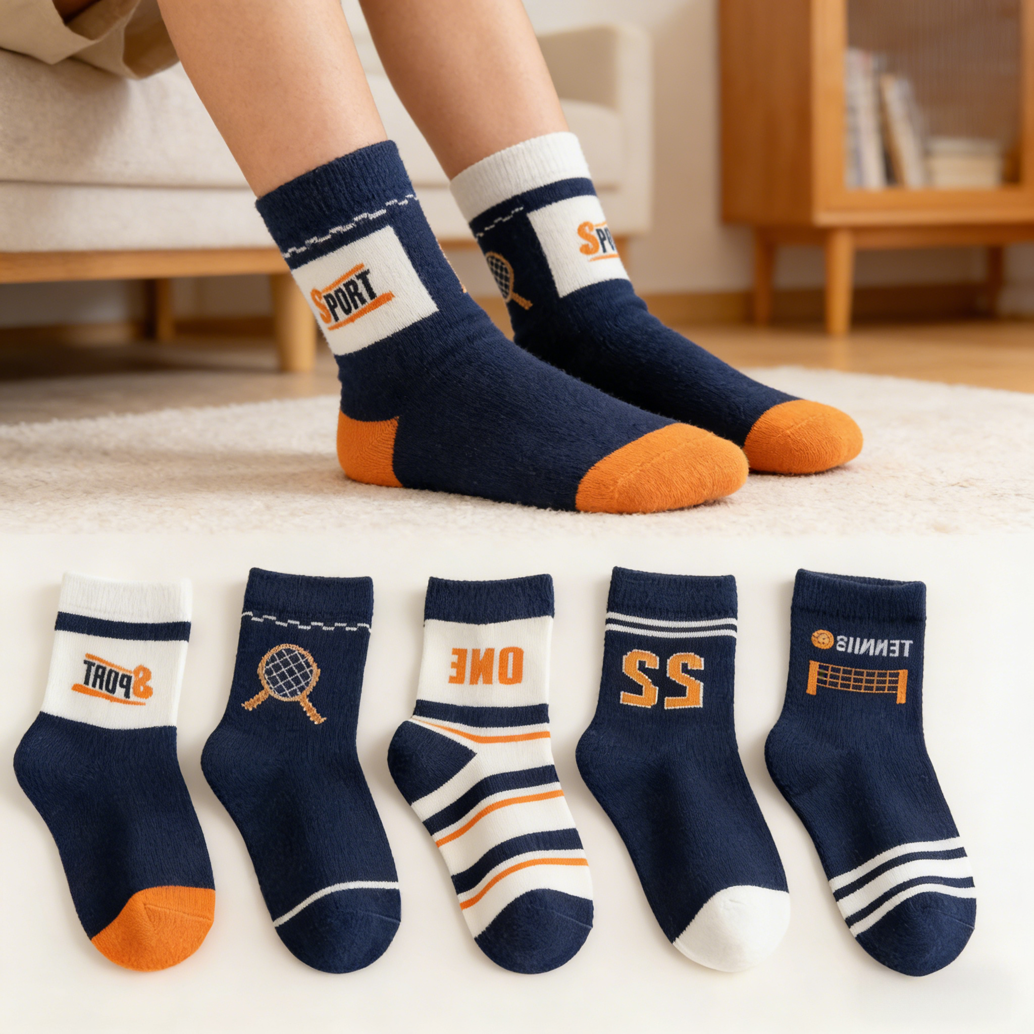 Children's Socks 5-Pack – Boys - Cotton Crew Sock Pack avaliação e preço
