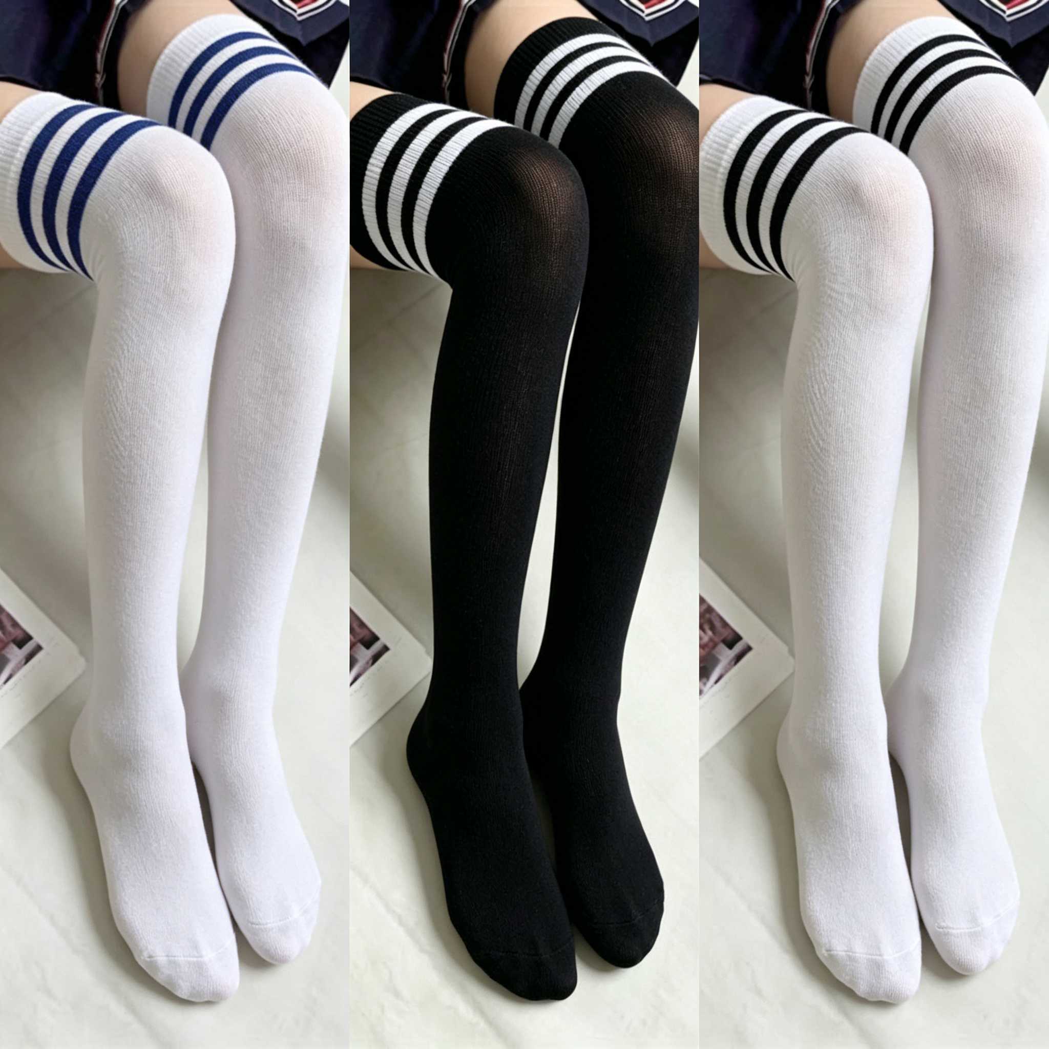New Student Style Black and Wh - Knee High Sock Women avaliação e preço