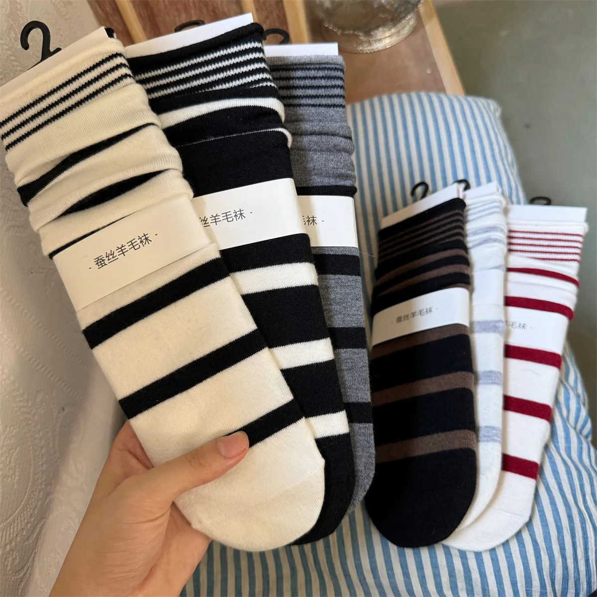Korean Winter Striped Wool Sil - Silk Sock Bamboo avaliação e preço