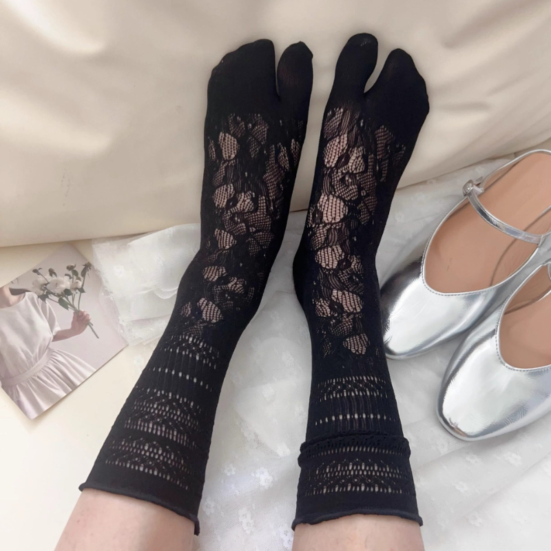 New Black Jacquard Tabi Socks  - Toe Sock Split avaliação e preço